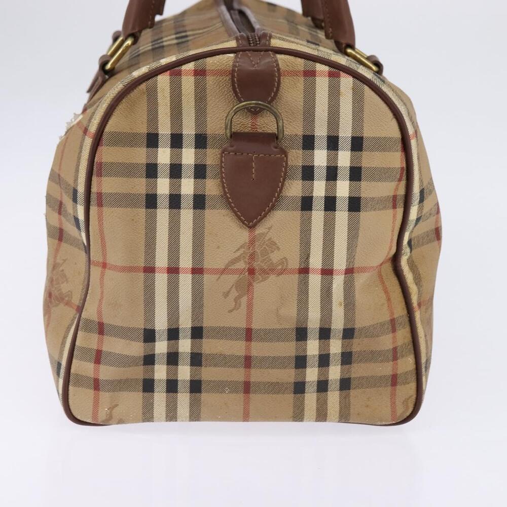 Burberrys Nova Check Boston Bag PVC Beige Gold Auth gh919 - Picture 4 of 16